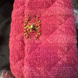 CHANEL Pink Tweed Bag with Gold Accent